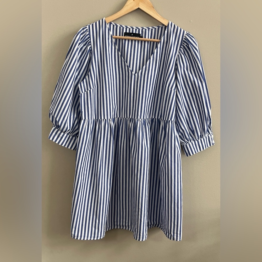 Pomander Place Blue and White Striped Mini Dress